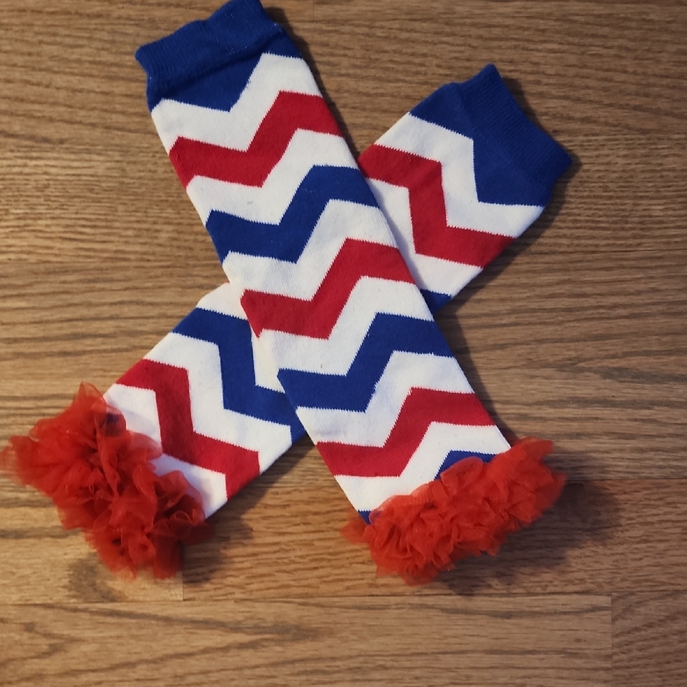 Chevron Pattern Kids Leg Warmers - Red, Blue, and White